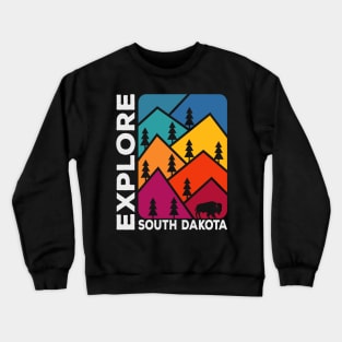 Explore South Dakota Vintage Mountains Bison Crewneck Sweatshirt
